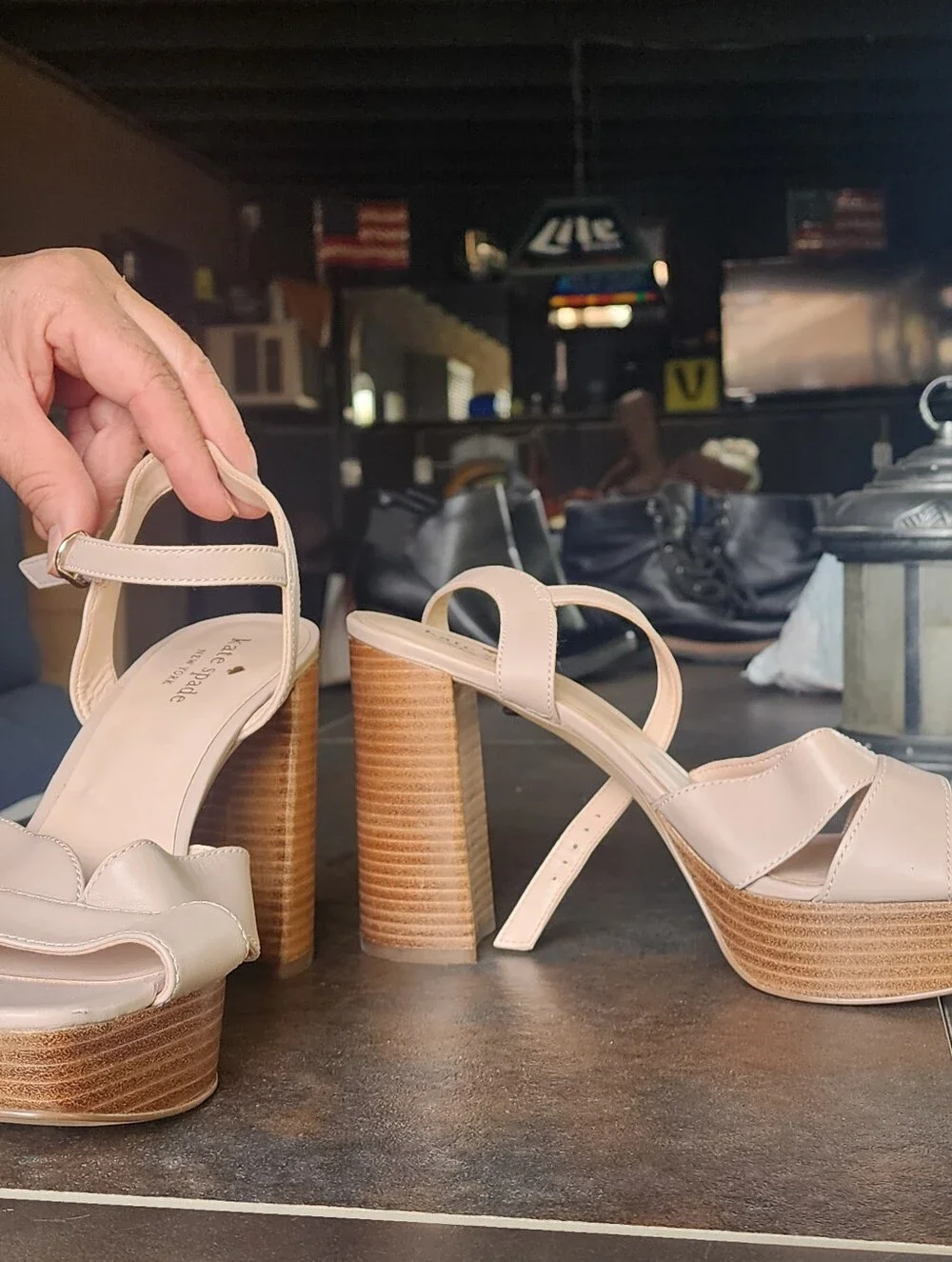 kate spade Blush Neutral Platform Block Heel Sandals